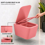 Plantex Rimless Washdown Western Toilet/Imported Italica Ceramic Wall Hung Commode/P - Trap Western Commode for Bathroom with Soft Close Toilet Seat Cover (Square - Matt Pink)