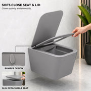 Plantex Imported Italica Ceramic Wall Hung Commode Toilet/Rimless Western Toilet/Washdown Commode with Soft Closing Toilet Seat - P Trap (Square - Matt Light Grey)