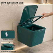 Plantex Platinum Ceramic Wall Hung Commode / P Trap Western Commode for Toilet/ Rim Washdown Western Toilet with Soft Close Toilet Seat Cover- (Palm)
