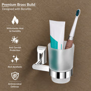 Plantex Smero Pure Brass Tooth Brush Holder/Tumbler Holder/Toothpaste Holder/Bathroom Accessories - Superb (Chrome)