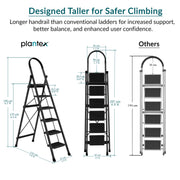 Plantex Ladder for Home 6 Steps/Foldable Ladder with Anti-Skid Wide Steps (30L x 20W cm)/Strong D-Shape Pipe with X-Shape for More Stability/5 Year Warranty(Apex-Black)