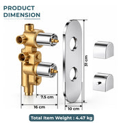 Plantex 3 Way Thermostatic Shower Diverter/Pure Brass Concealed & Exposed 3-Outlet Mixer Valve Body/Multi-Function Bathroom Diverter with Button Control - Chrome (TSP-095A)