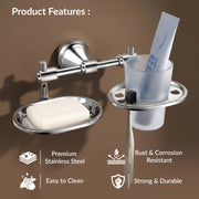Plantex 304 Grade Stainless Steel Soap Dish with Tumbler Holder/2in1 Soap Dish with Toothbrush Holder/Soap Stand/Case/Bathroom Accessories - Pack of 1 (Niko, Chrome)