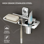 Plantex Dream Stainless Steel 2 in1 Soap Dish with Tumbler Holder/Soap Holder/Bathroom Accessories - Chrome