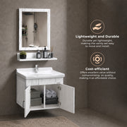 Plantex Glass, Ceramic, HPP Unbrekable Bathroom Vanity Cabinet & Washbasin Set/Basin Cabinet for Bathroom with Mirror (White)