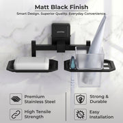 Plantex 304 Stainless Steel Soap and Brush Holder Stand for Bathroom and Wash Basin/Bathroom Accessories Darcy (Black)
