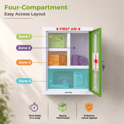 Plantex Metal Emergency First Aid Box for Home/Medical Kit Box for Medicine Storage with Multi Compartments for School, Office - Lockable (Green & White) Big Size, Wall Mount