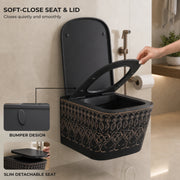 Plantex Ceramic Wall Hung Commode/Rimless Washdown Western Commode/P Trap Western Toilet with Soft Close  Seat Cover - (Matt Black)