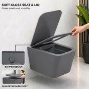 Plantex Imported Italica Ceramic Wall Hanging Commode/Rimless Washdown Flush Commode/Western Toilet with Soft Close Toilet Seat Cover - P trap (Square - Matt Dark Grey)