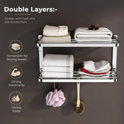 Plantex Double Towel Rack for Bathroom/24 Inch Dual Towel Holder/Towel Bar/Towel Henger/Bathroom Accessories - Pack of 1 (Chrome)