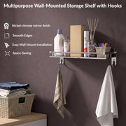 Plantex Bathroom Rack Steel/Bathroom Accessories Set Stainless Steel/Bathroom Organizer with Hooks and Railings for Kitchen/Multipurpose Bathroom Stand(16x5 inch, Chrome)