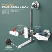 Plantex Wall Mixer for Bathroom 2 In 1 with L-Bend Provision for Overhead Shower/Mixer Tap for Bathroom with Water Saving Nozzle Tap- (Celesiya-1249)