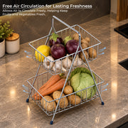Plantex Fruit Basket for Dining Table/2-Tier Fruit Stand for Kitchen/Vegetable Basket Stand “ Chrome (36.5 x 30.5 x 19 cm)
