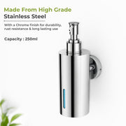 Plantex Liquid Soap Dispenser for Bathroom/Stainless Steel Shampoo Dispenser/Round Hand wash Dispenser/Bathroom Accessories - Pack of 1 (Chrome)