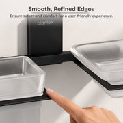 Plantex 304 Grade Stainless Steel Glass Soap Dish with Tumbler Holder/Soap Stand/Bathroom Accessories - Crystal (Black)
