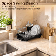 Plantex Dish Drying Rack/Stainless Steel Dish Drainer with Drainer Tray for Kitchen/Vessel Drainer Basket for Utensils/Plate Drying Rack - Chrome (39 X 31.5 X 15 Cm)