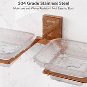 Plantex 304 Grade Stainless Steel Frosted Glass Double Soap Holder/Soap Stand/Dual Soap Dish for Bathroom/Bathroom Accessories - Pack of 1 (Crystal, PVD Rose Gold)