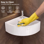 Plantex White Ceramic Corner Washbasin/Wall Mount Basin for Bathroom/Wall Hung Wash Basin/Small Corner Sink/10 Years Glaze Warranty by Plantex (Cornia - 16 x 16 x 10 Inch)
