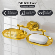 Plantex J4 Stainless Steel Double Soap Holder for Bathroom/Wall Mounted Soap Holder/Bathroom Accessories (PVD Gold Finish) Onix