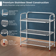 Plantex Stainless Steel Shoe Rack for Home/3 Tier Slipper Stand for Home & Outdoor/Durable Shoe Organizer Stand/Space Saving Footwear Rack - (Silver)