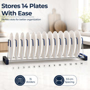 Plantex Hevy-Duty Stainless Steel Plate Stand For Kitchen Cabinet/13 Platesorganizer Fort Kitchen/Rubber Gripped Saucer Dish Rack(Size-4 Inches, Slot-13, Pack Of 1), 13X48X10 Cm
