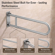 Plantex Stainless Steel 24 Inch U-Shape Handle for Bathroom Support/Bedside Anti-Slip Shower Grab Bar for Bathroom/Space-Saving Safety Bar for Shower/Toilet- (2046, Chrome)
