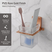 Plantex 304 Grade Stainless Steel Glass Tumbler Holder/Toothbrush Holder for Bathroom/Bathroom Accessories – Pack of 1 (Crystal, PVD Rose Gold)
