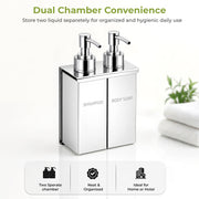 Plantex Double Liquid Soap Dispenser for Bathroom/304 Grade Stainless Steel Shampoo Dispenser/Body Soap Dispenser/Bathroom Accessories - Pack of 1 (Regent, Chrome)