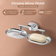 Plantex J4 Stainless Steel Double Soap Dish for Bathroom/Soap Holder for Bathroom/Wall Mounted Soap Holder/Bathroom Accessories (Chrome Finish) Onix