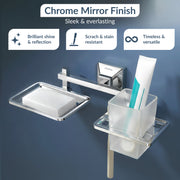 Plantex 304 Grade Stainless Steel 2in1 Soap Holder with Tumbler Holder/Soap Holder for Bathroom/ABS Material Bathroom Accessories - Pack of 1, Squaro (Chrome)