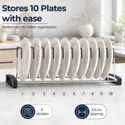 Plantex Sturdy Stainless Steel Plate Organizer for Kitchen/10 Plate Stand for Plateform/Rubber Gripped Thali Rack(Slot-10, Pack of 1, Size-10 Inches)