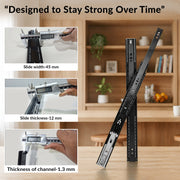 Plantex 10 Inch Soft Close Drawer Channel/Regular Close Ball Bearing Slider Drawer Channel for Home, Kitchen & Wardrobe/Telescopic Channel for Drawer - Pair of 1 (Black)