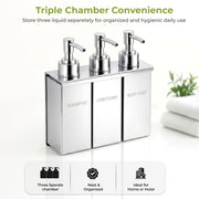 Plantex Triple Liquid Soap Dispenser for Bathroom/304 Grade Stainless Steel Shampoo Dispenser/Square Hand wash Dispenser/Bathroom Accessories - Pack of 1 (Regent, Chrome)