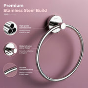 Plantex Stainless Steel Towel Ring for Bathroom/Wash Basin/Napkin-Towel Hanger/Bathroom Accessories - (Chrome/Round) - Pack of 2