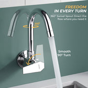 Plantex Kitchen Sink Tap with Water Saving Nozzel/Wall Mount Sink Tap for Kitchen Basin with 360° Swivel Spout (Celesiya-1247)