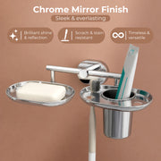 Plantex J4 Stainless Steel Soap Dish with Tumbler Holder/Soap and Brush Holder for Bathrooom/2 in 1 Soap Holder with Toothbrush Holder/Bathroom Accessories (Chrome Finish) Onix