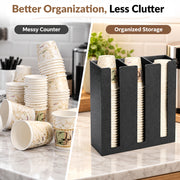 Plantex Metal Cup Holder/Paper Glass Dispenser Stand for Kitchen, Restaurant & Cafe/3 Column (Black)