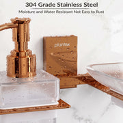 Plantex 304 Grade Stainless Steel Glass Soap Dish with Liquid Dispenser for Bathroom/Soap Stand/Glass Shampoo Dispenser/Bathroom Accessories - Pack of 1 (Crystal, PVD Rose Gold)