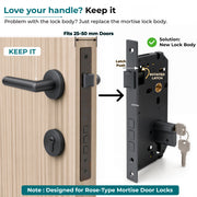 Plantex Mortise Door Lock Set with Brass Cylinder & Keys/Heavy-Duty Main Door Lock Body - Pack of 1 (Satin Black)