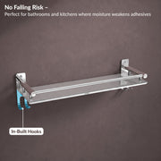 Plantex Bathroom Rack Steel/Bathroom Accessories Set Stainless Steel/Bathroom Organizer with Hooks and Railings for Kitchen/Multipurpose Bathroom Stand(16x5 inch, Chrome)
