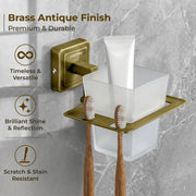 Plantex 304 Grade Stainless Steel Toothbrush Holder/Stand/ABS Toothpaste Stand/Tumbler Holder for Bathroom - Decan (Brass Antique)