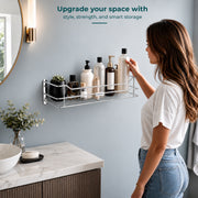Plantex Stainless Steel Bathroom Shelf/Shelf for Bathroom Organizer/Wall Shelf for Bathroom with Railings/Kitchen Storage Shelves-(18 inch, Chrome)