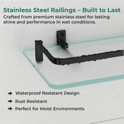 Plantex Shelf for Bathroom/Frosted Glass Shelf with Brass Railing and Brackets/Wall Mount Shelf for Living Room/Kitchen - Pack of 2 (18 x 6 inch, Black)