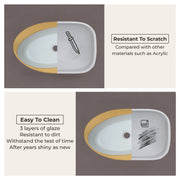 Plantex Ceramic Washbasin/Designer Basin for Bathroom/Oval Tabletop Basin/Countertop Vessel Sink for Home/Office/Restaurant (Gold & White - 24 x 14 x 10 Inch)