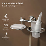 Plantex 304 Grade Stainless Steel Soap Dish with Tumbler Holder/2in1 Soap Dish with Toothbrush Holder/Soap Stand/Case/Bathroom Accessories - Pack of 1 (Niko, Chrome)