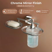 Plantex J4 Stainless Steel Soap Dish with Liquid Dispenser/Soap Stand for Bathroom Wall Mount/Shampoo Dispenser/Bathroom Accessories (Chrome Finish) Onix