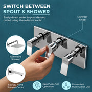 Plantex Brass Concealed Shower Mixer Valve with 3 Lever Exposed Parts Kit/High Flow Manual Diverter/Wall Mounted Bathroom Shower Control Valve (Venice-1538)