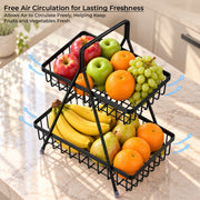 Plantex High Grade Fruit Basket for Dining Table/2- Tier Vegetable Basket Stand for Kitchen/Modern Fruit Storage Bowl for fruits and Vegetables/Kitchen Counter & Dining Table (Black)