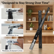 Plantex 12 Inch Soft Close Drawer Channel/Regular Close Ball Bearing Slider Drawer Channel for Home, Kitchen & Wardrobe/Telescopic Channel for Drawer - Pair of 1 (Black)