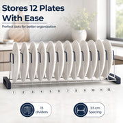 Plantex Stainless Steel Plate Rack for Kitchen Cabinets/Dish Rack Organizer for Kitchen/12-Slot Plate Stand/Tandem Box Accessories - (Size-6 inches, Slot- 12, Pack of 1)